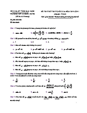 Đề thi thử THPT Quốc gia môn Toán lần 1 năm 2019 - Trường THPT B Nghĩa Hưng (Có đáp án)